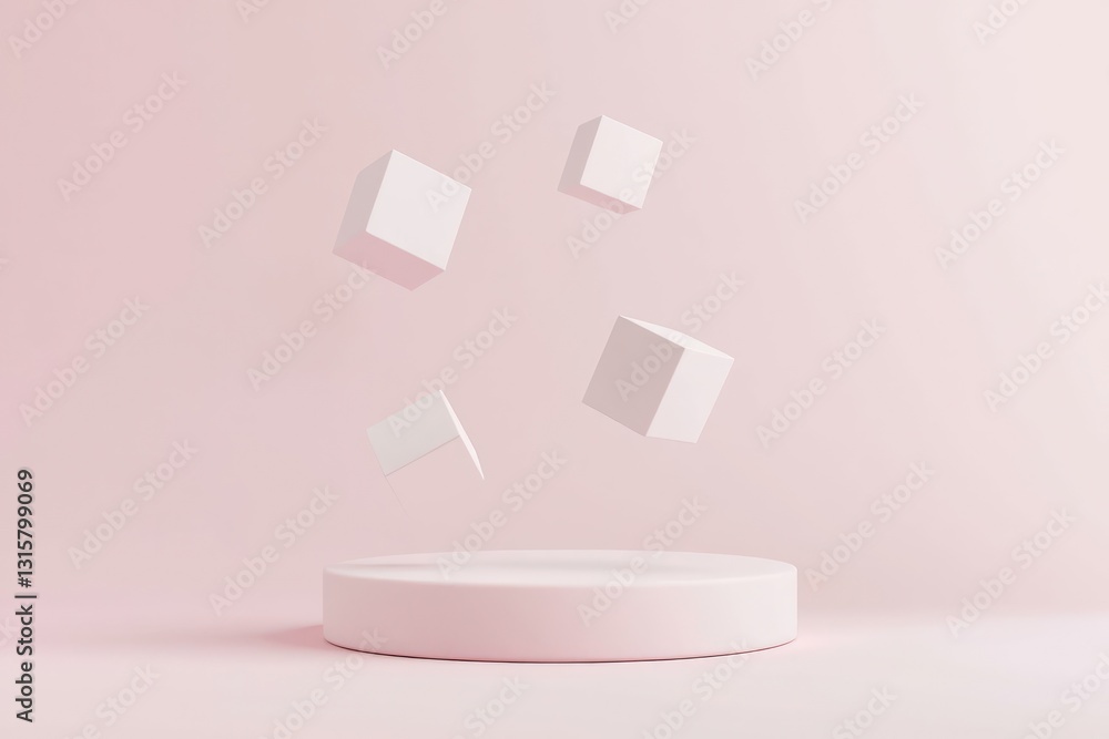 Floating cube design in 3D minimalist mockup, ideal for marketing space. Floating cube design in 3D minimalist mockup, ideal for marketing space.