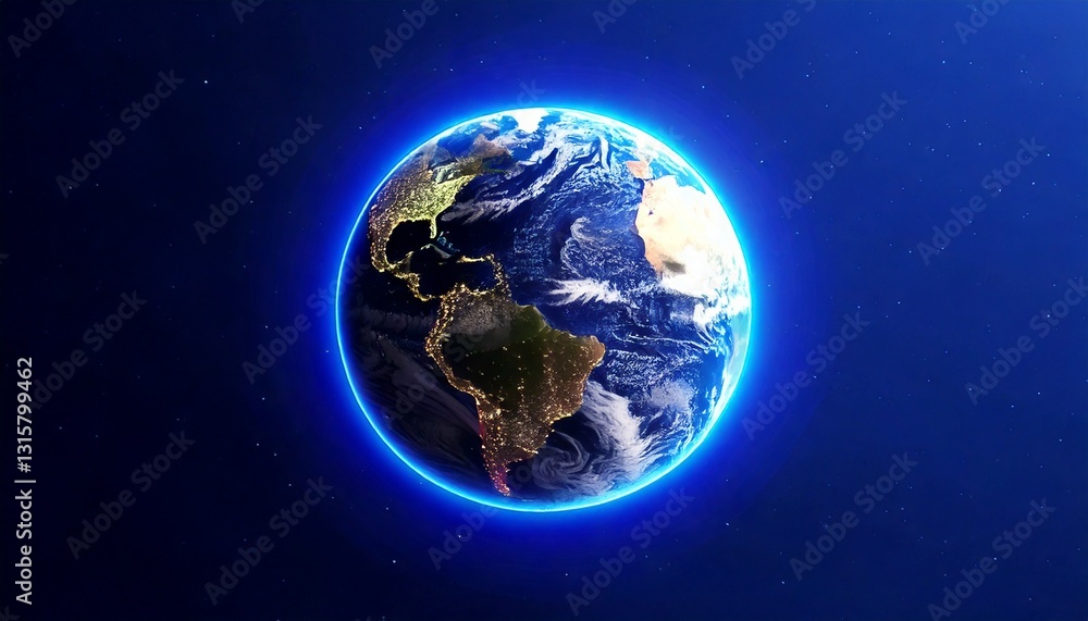 Obraz premium Global view of earth from space nature digital illustration cosmic environment aerial perspective planetary concept