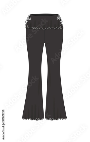 Wide leg opening folded waist long pant 