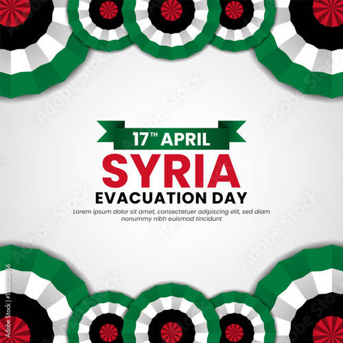 Syria flag ribbon square banner on white background template for national evacuation day