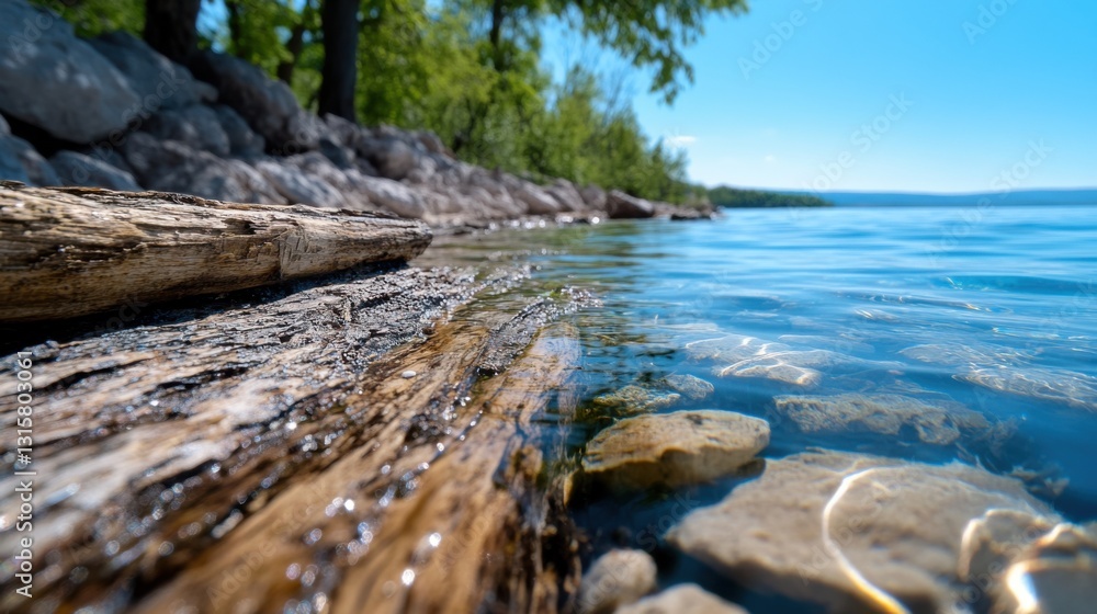 Obraz premium Explore the ethereal beauty of nature with this stunning image captured from below, showcasing the reflective surface of a calm lake seen from below Witness the mesmerizing dance of light and shadow