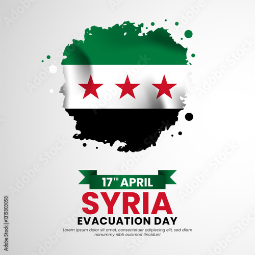 Syria evacuation day square banner on white background with grunge brush stroke national flag
