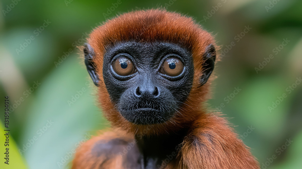Fototapeta premium Close-Up of a Curious Spider Monkey in Lush Green Rainforest Environment