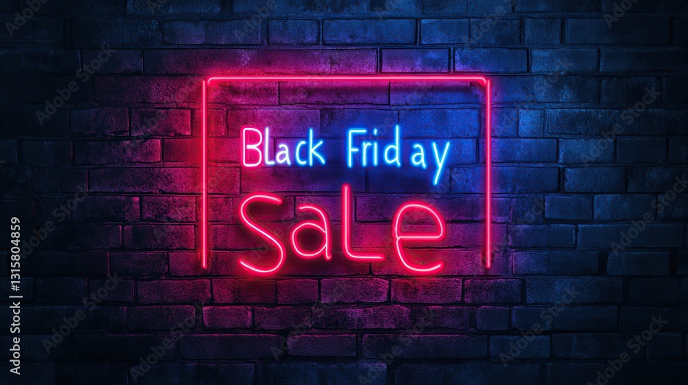 Obraz premium Black Friday Sale Sign. Glowing Neon text on a textured brick wall background.
