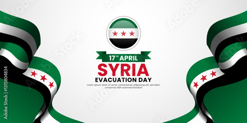 Syrian flag wavy banner on white background for Syria Evacuation day with blank space area for text