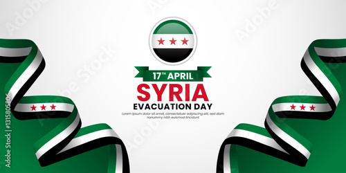 Syria flag ribbon greeting card background for National evacuation day or independence day
