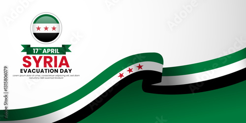 Syria flag ribbon greeting card background for National evacuation day or independence day