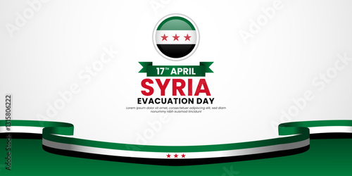 Syria flag ribbon greeting card background for National evacuation day or independence day