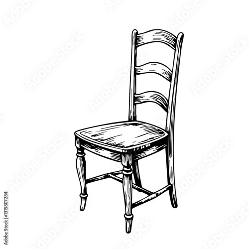 Vintage sketch of a wooden chair in a minimalist style  