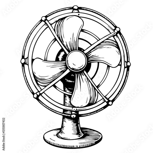 Vintage fan sketch in black and white style  