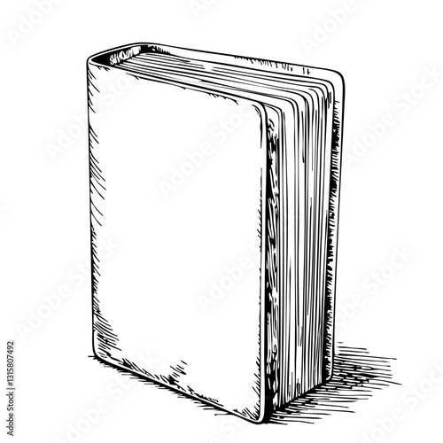 Vintage Sketch of an Open Book Against a White Background  