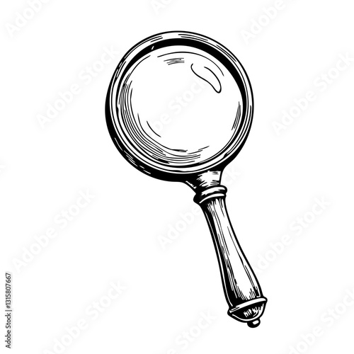 Vintage magnifying glass in intricate sketch style  