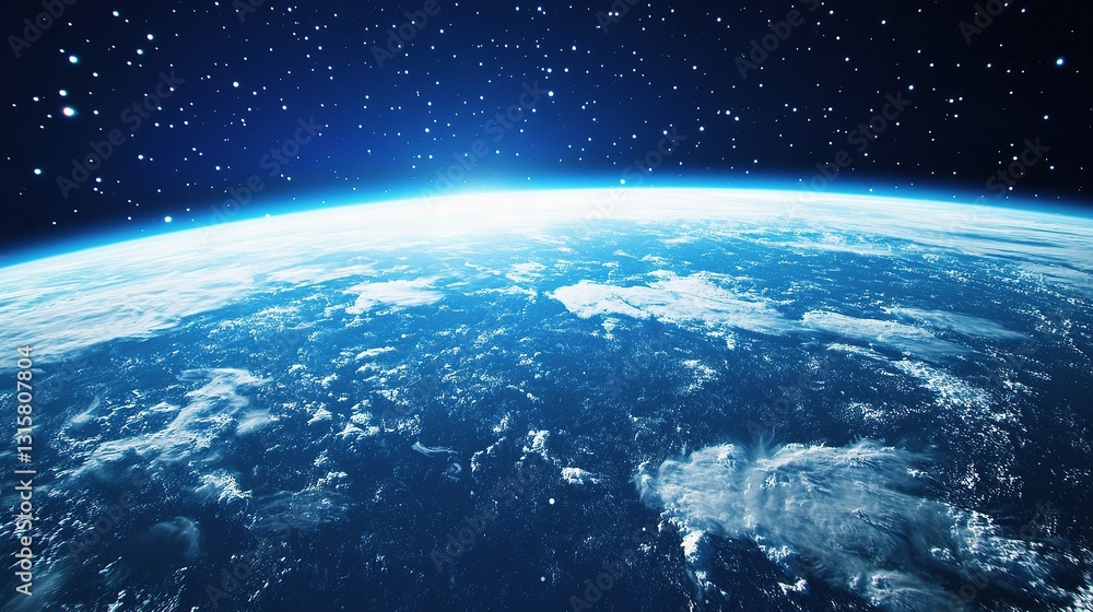 Expansive View of Earth from Space with Stars Above and Below Expansive View of Earth from Space with Stars Above and Below