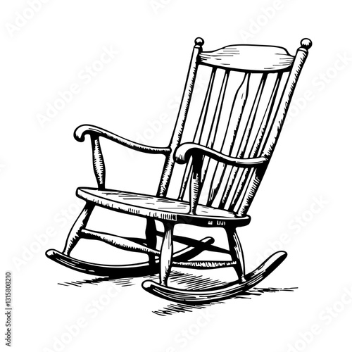 Vintage rocking chair sketch in black and white style  