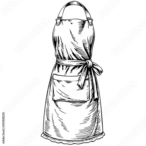 Vintage sketch of a kitchen apron in black and white  