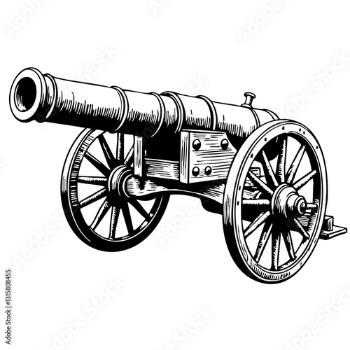 Vintage cannon sketch illustration on white background  