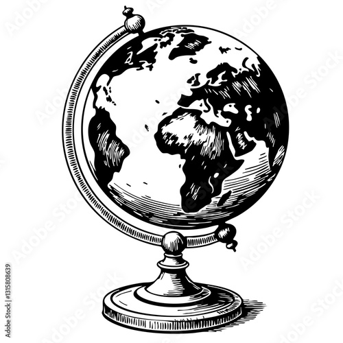 Vintage Globe Illustration in Monochrome for Educational Use  