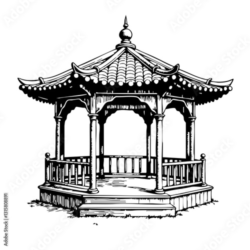 Vintage sketch of a wooden pavilion in an artistic style  