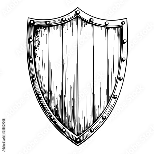 Vintage shield sketch illustration with a wooden texture  