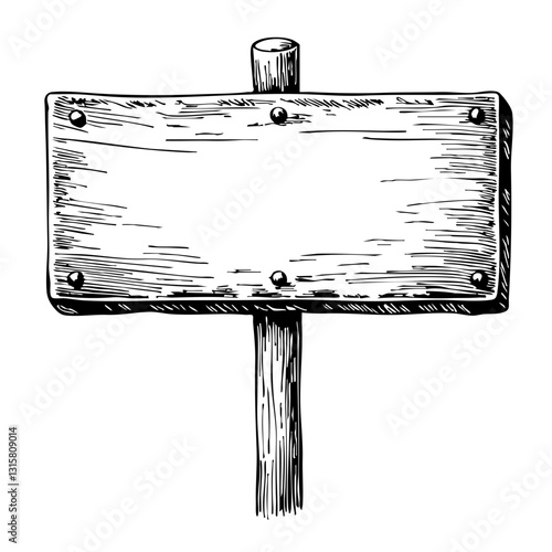 Vintage sketch of a blank wooden sign on a rustic background  