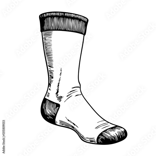 Vintage sketch of a single sock on a white background  