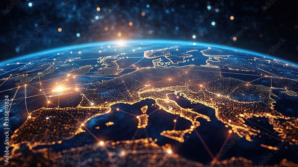 Vivid Depiction of Global Digital Network in Blue and Yellow Light Vivid Depiction of Global Digital Network in Blue and Yellow Light