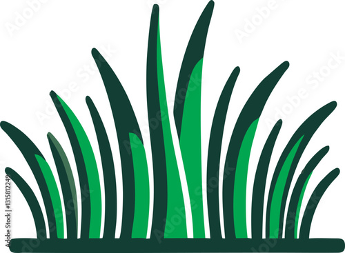 A minimalistic vector-style illustration of grass, featuring smooth and well-defined edges.The design uses a limited color palette of green shades, with slightly curved and evenly spaced blades 