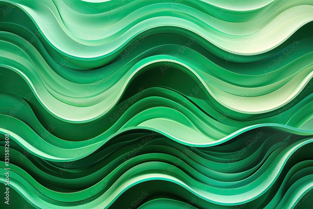 Fototapeta premium Stylish Wave Form Patterns on Mesmerizing Emerald Gradient Background for Modern Graphic Design