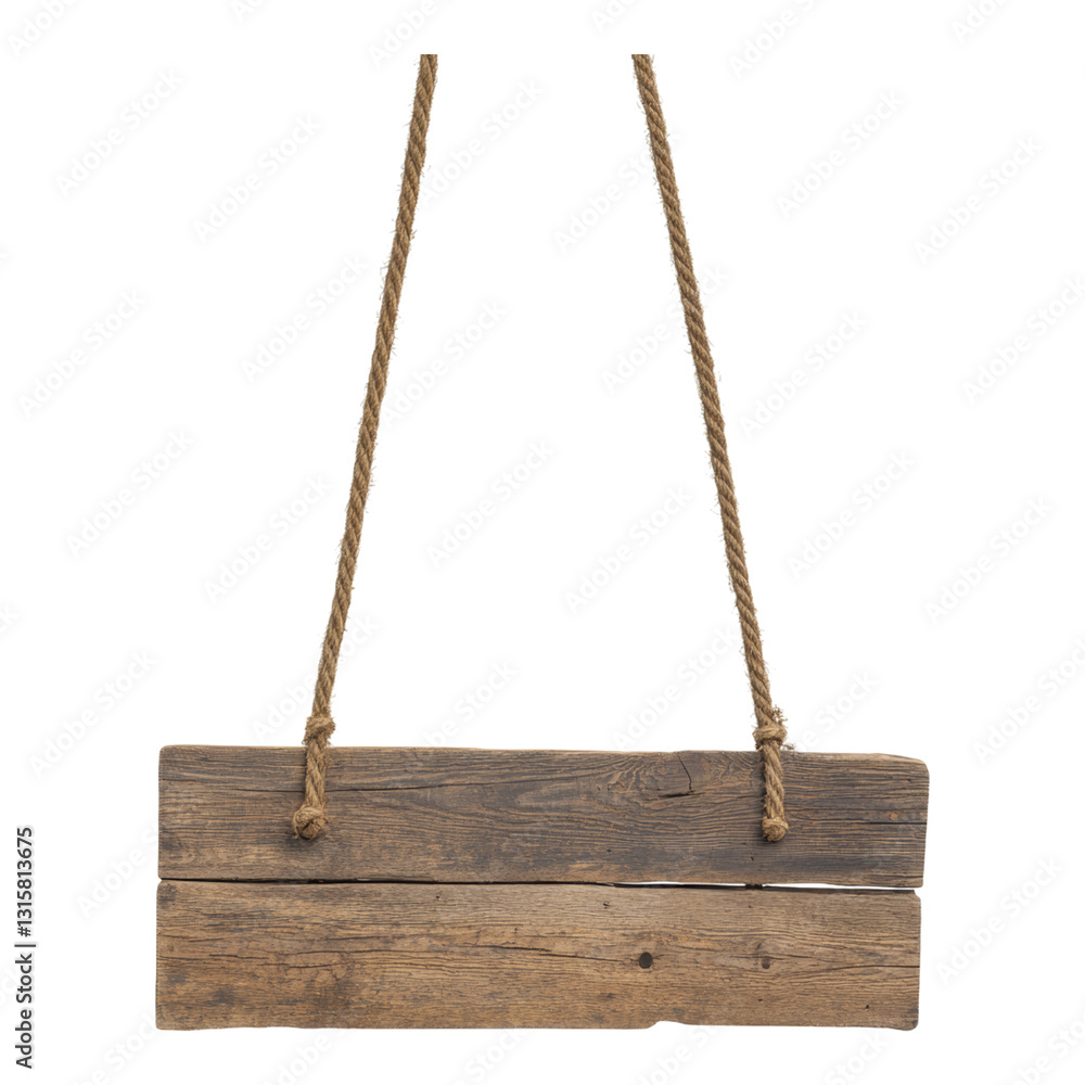 Rustic Wooden Sign Hanging with Twine Rope Isolated on transparent background Rustic Wooden Sign Hanging with Twine Rope Isolated on transparent background