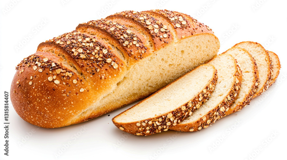 golden brown multigrain loaf with crusty exterior and sliced pieces golden brown multigrain loaf with crusty exterior and sliced pieces