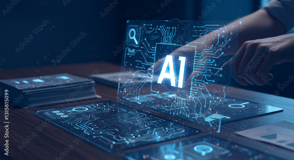 Obraz premium Human Utilizing AI for Data Management, Security, and Future Innovation