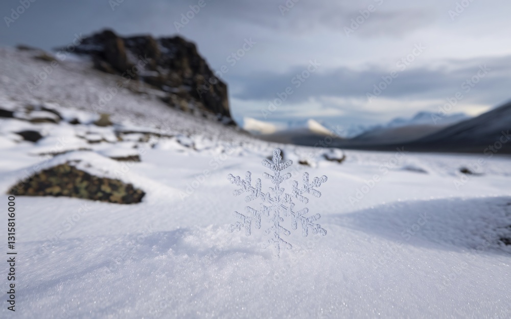 January blues, Frozen snowflake, arctic mountains January blues, Frozen snowflake, arctic mountains