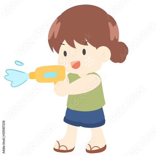a little girl with a water gun clipart