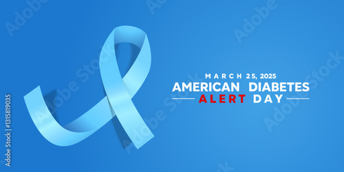 American Diabetes Alert Day. Blue ribbon. Great for cards, banners, posters, social media and more. Blue background. 