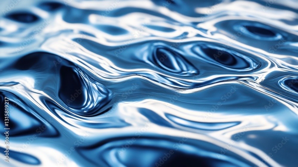 Abstract blue water waves with metallic texture and fluid ripple design Abstract blue water waves with metallic texture and fluid ripple design