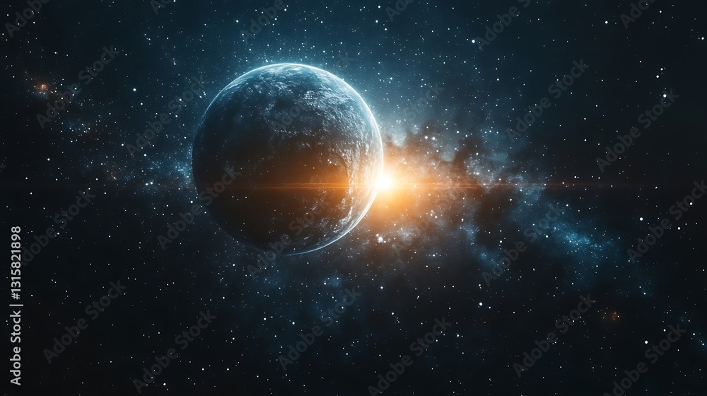Fototapeta premium Planet sunrise, space nebula