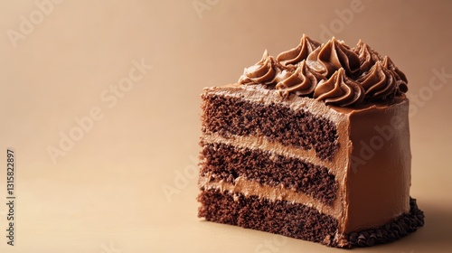 Decadent chocolate cake slice gourmet bakery food photography minimalist background close-up view indulgent dessert delight