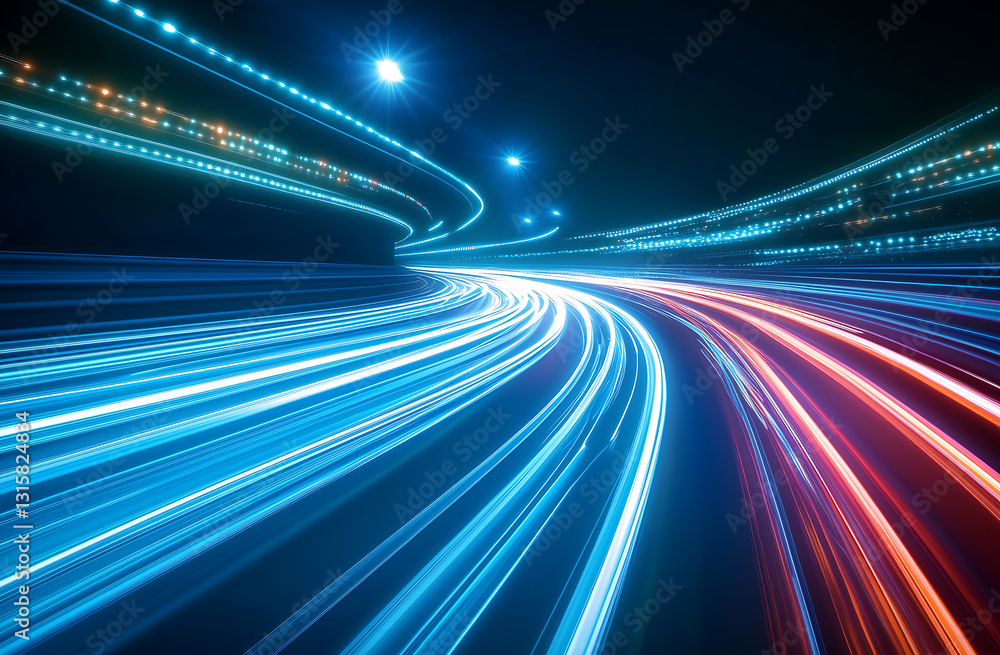 Abstract Night Traffic Light Trails on Highway Abstract Night Traffic Light Trails on Highway