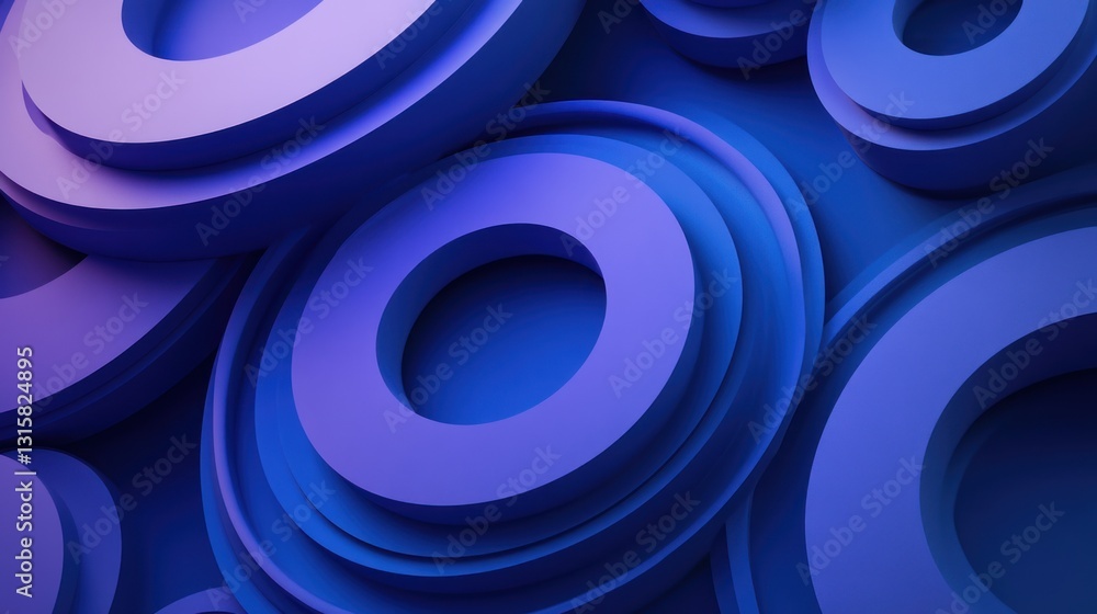 Abstract Blue Rings Layered Design 3D Render Modern Style