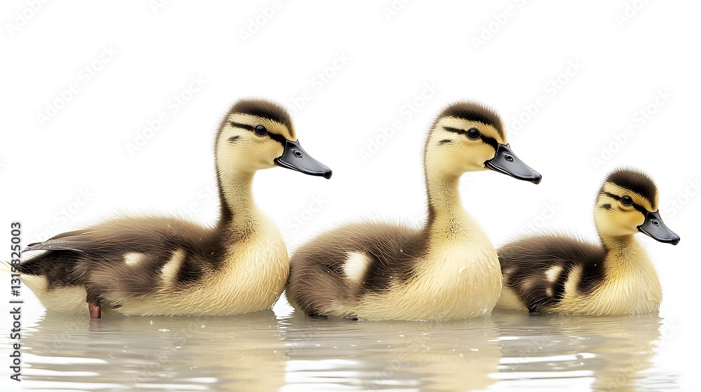 Obraz premium Three Young Ducklings Swimming In A Row