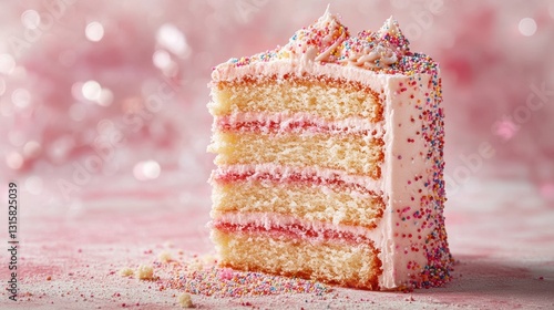Delicious funfetti cake slice bakery showcase food photography sweet indulgence close-up celebration treat