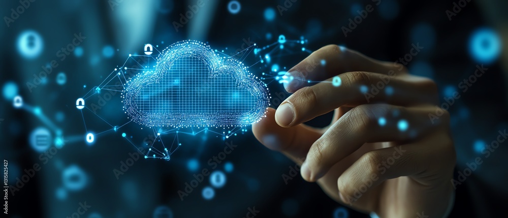 Businessman using fingerprint scanning technology for cloud computing access Businessman using fingerprint scanning technology for cloud computing access