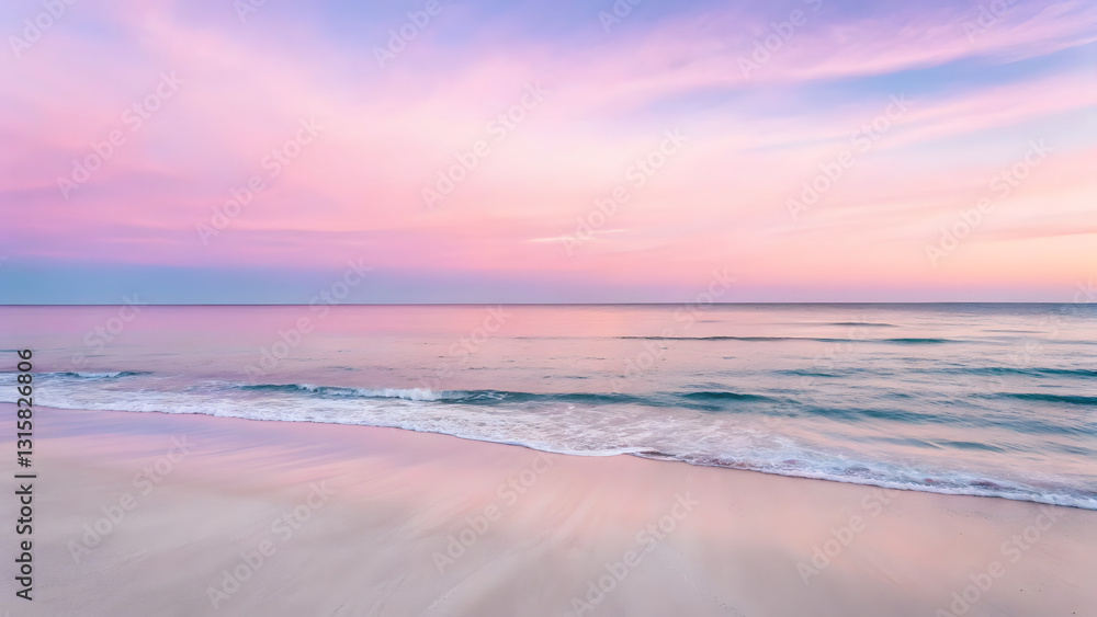 Obraz premium summer beach pastel watercolor background serene blush pink and lavender watercolor sunset over tranquil beach