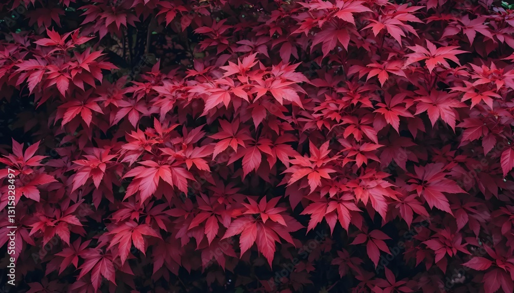 Bright red leaves contrasted with a dark evergreen background. Bright red leaves contrasted with a dark evergreen background.