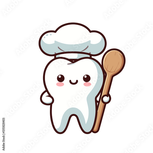 Sweet tooth baker character with chef hat and wooden spoon vector illustration. Perfect for educational content about sugar consumption and tooth-friendly cooking alternatives.