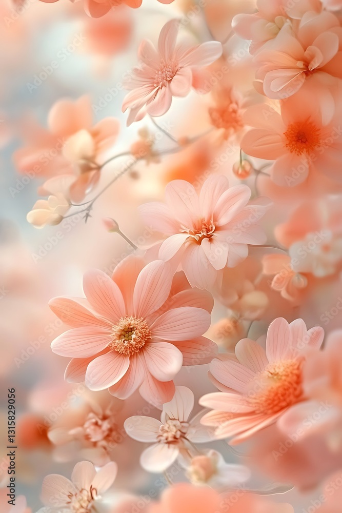 Delicate Sea of Coral and Blush Flowers in Soft Shades Delicate Sea of Coral and Blush Flowers in Soft Shades