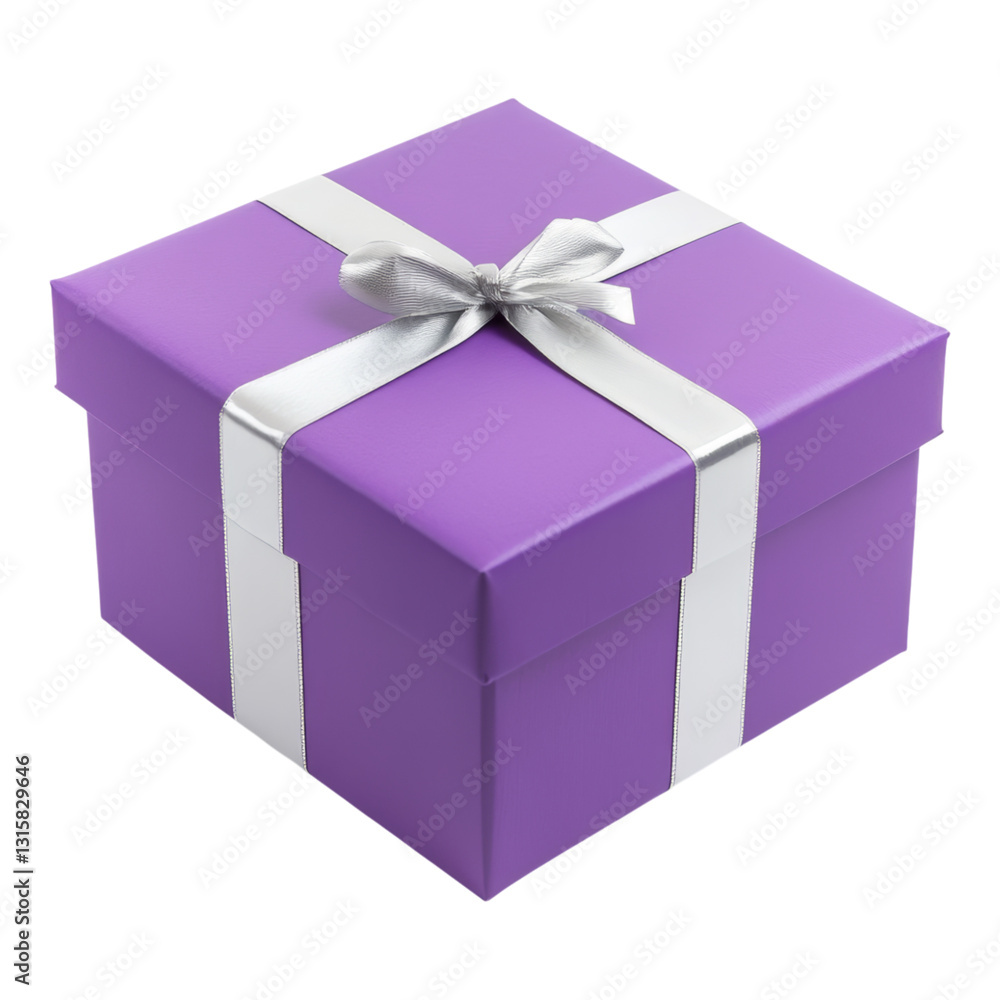Purple Gift Box with Silver Ribbon for Celebrations Isolated on transparent background Purple Gift Box with Silver Ribbon for Celebrations Isolated on transparent background