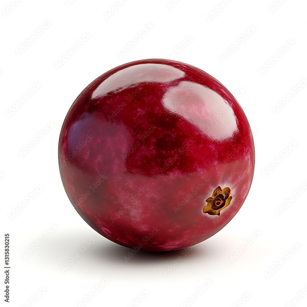 Fototapeta premium Realistic Single Cranberry on White Background with Reflection