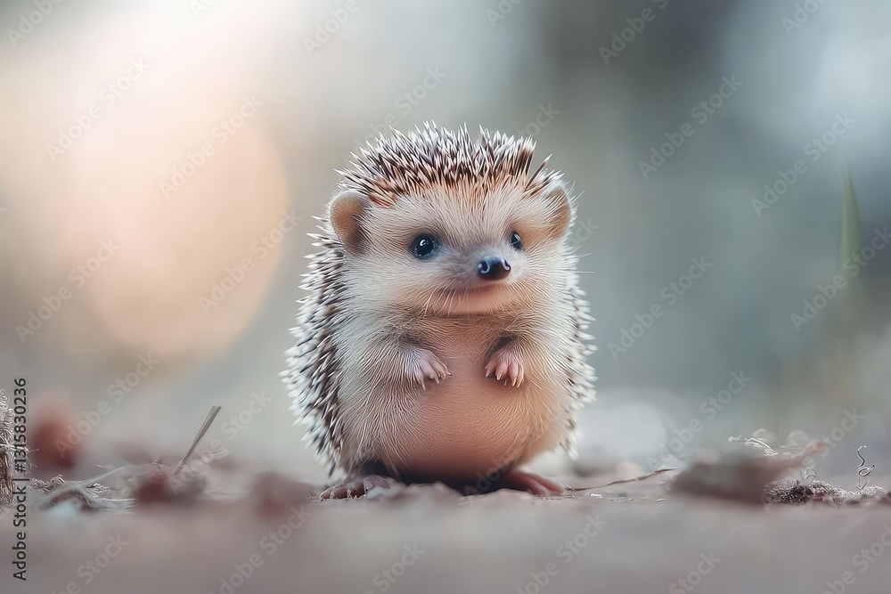 Baby hedgehog standing with its round belly touching the ground. Baby hedgehog standing with its round belly touching the ground.