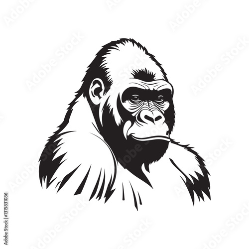 Gorilla Sketched Art Vector Style With White Background.